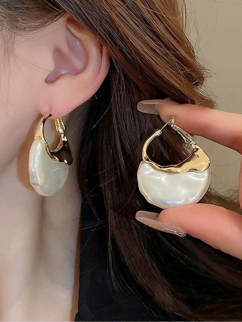 Elegant Gold Hoop Earrings with White Pearl Drops
